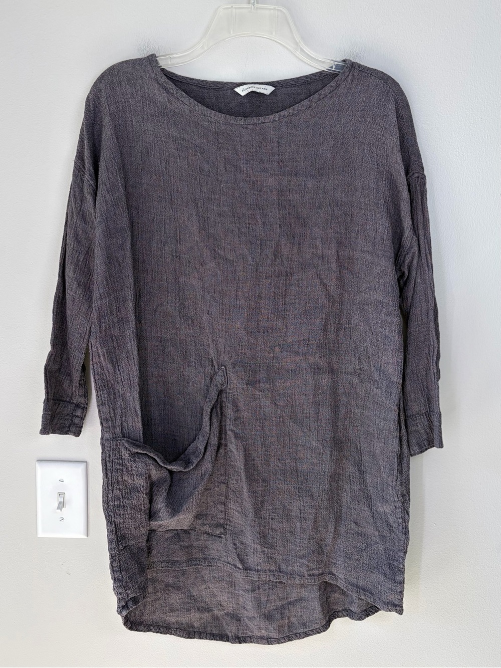Elizabeth Suzann Charcoal Gray Linen Harper Tunic Top Lagenlook OSM